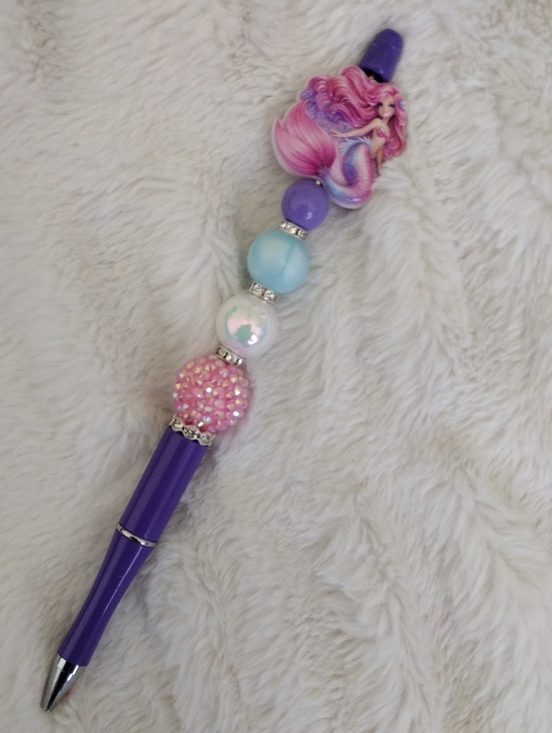 Handcrafted Other - Purple Mermaid Bead Pen - Cute Pink & Blue Accents